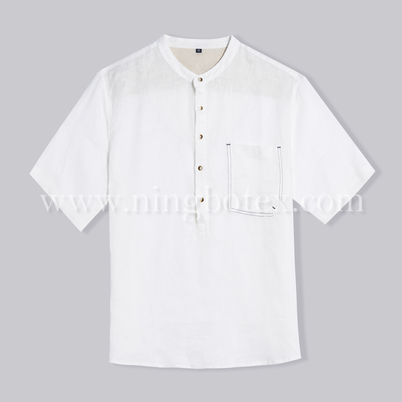 Mens SS Shirt Madarin Collar Linen