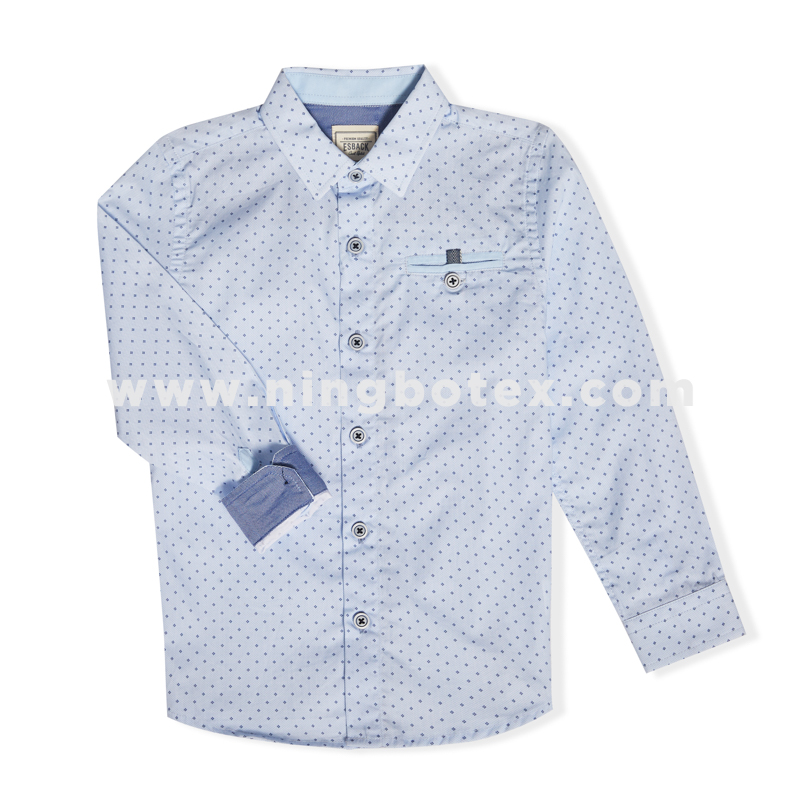 Boys long sleeve dobby print shirt