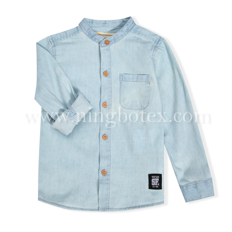 Infant Boys Dobby Denim Long Sleeve Shirt