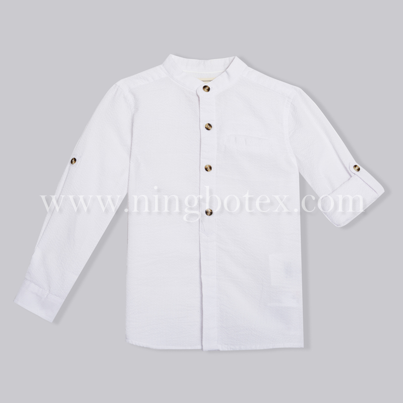 Boys L/S Seersucker Mandarin Collar Casual Shirt