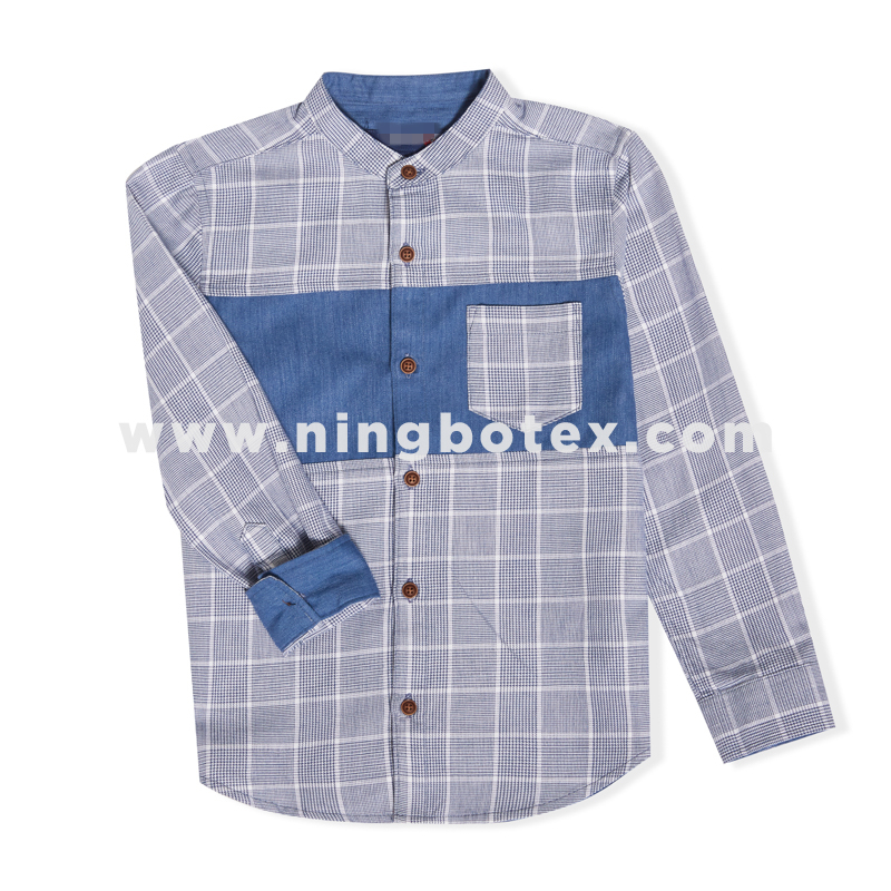 Boys L/S mandarin Collar Shirt W/ Contrast