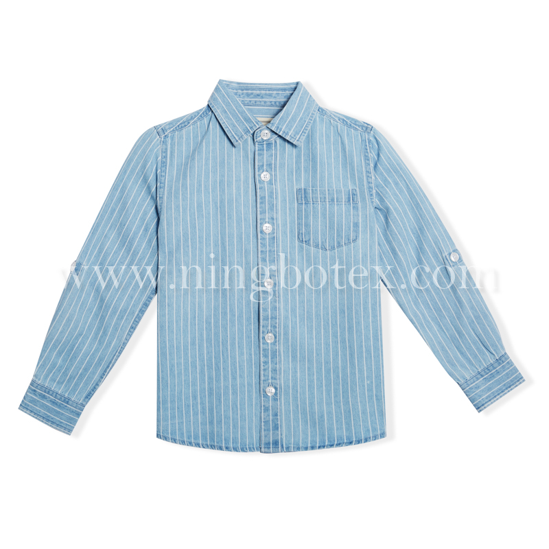 Boys L/S Cotton Denim Stripe Print Shirt