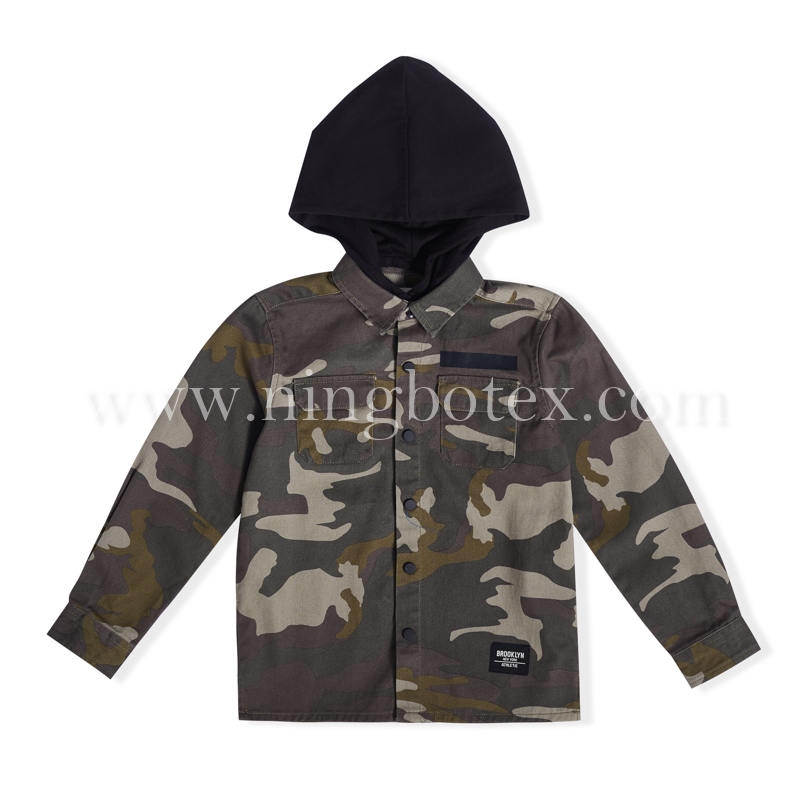 Boys L/S Camo Casual Shirt With Hood