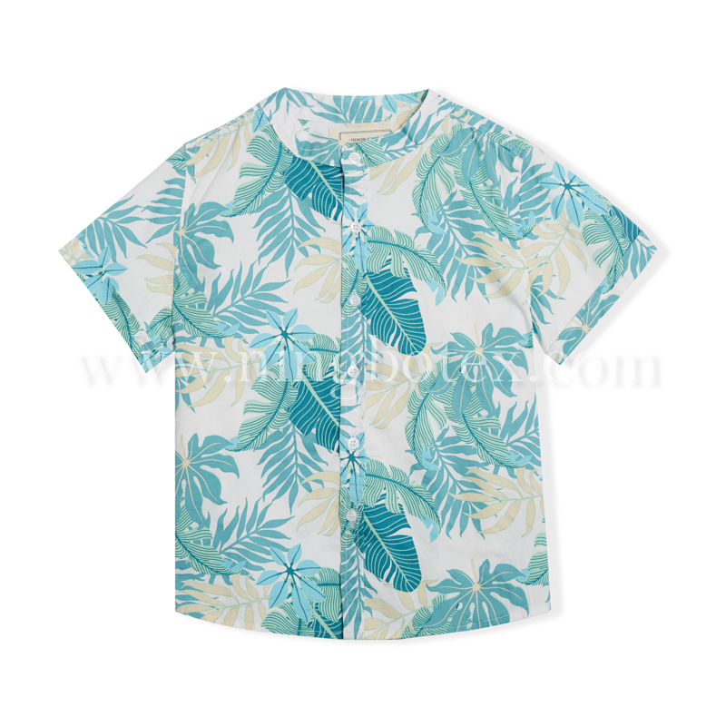 Boys S/S AOP Mandarin Collar Shirt