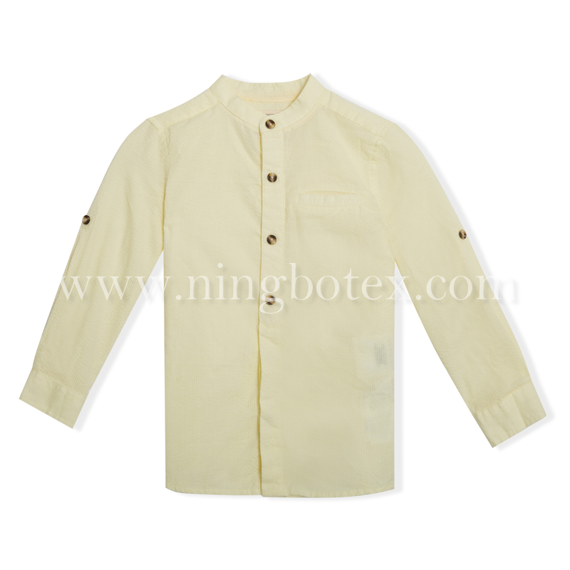 Boys L/S Seersucker Mandarin Collar Casual Shirt