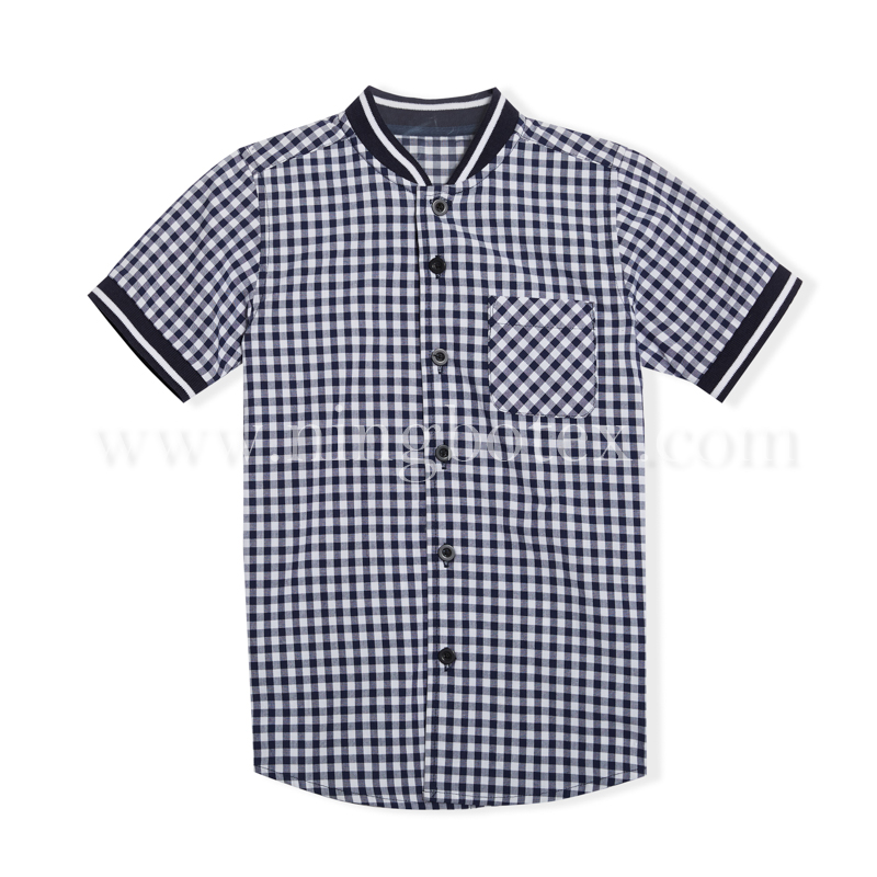 Boys S/S Check Shirt With Rib Collar/Cuff