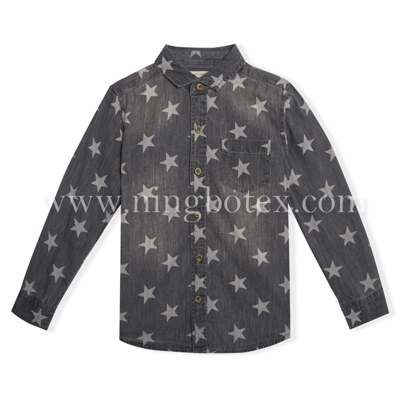 Boys L/S AOP Denim Shirt