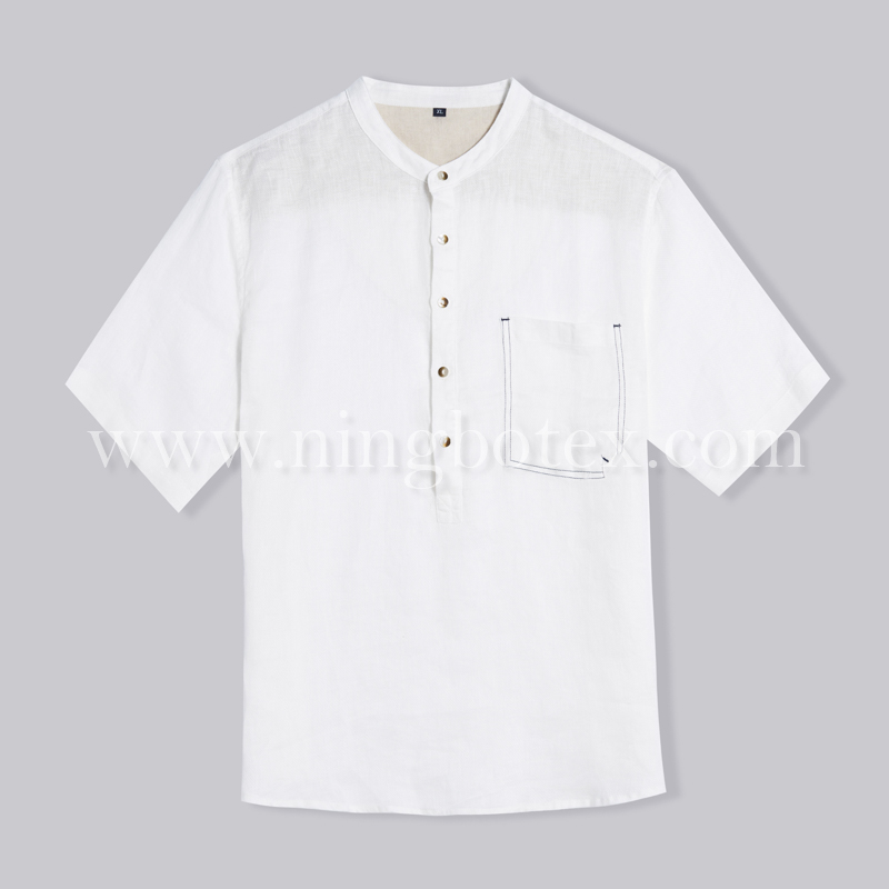 Mens SS Shirt Madarin Collar Linen
