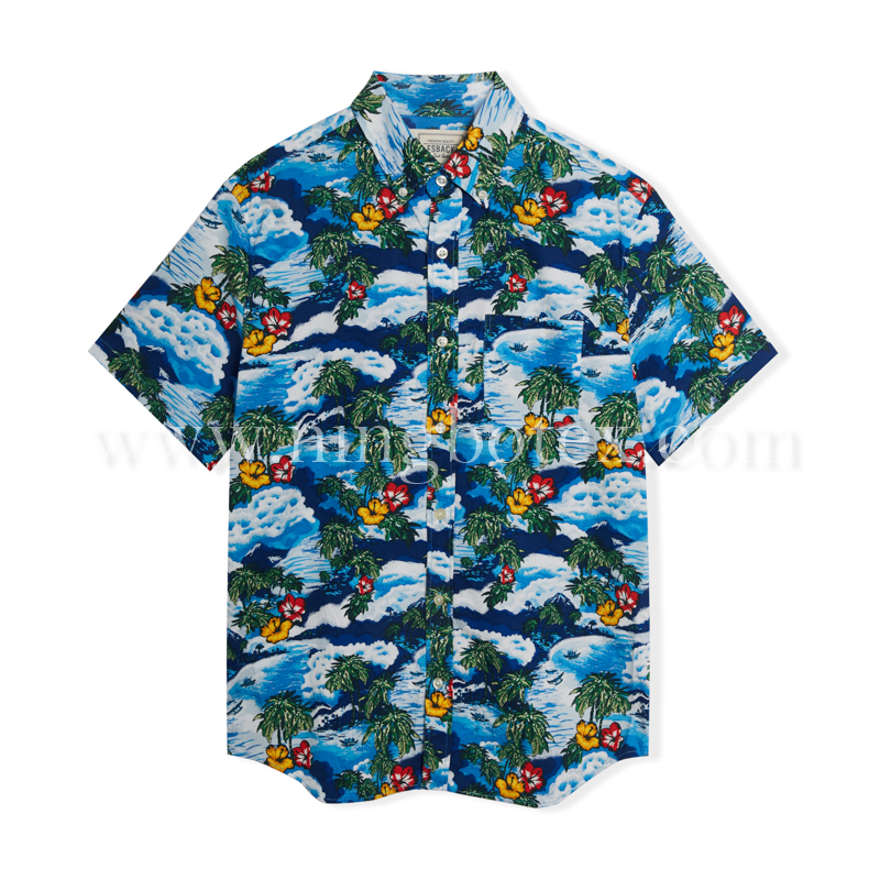 Mens SS Shirt Vacation AOP Cotton Spandex