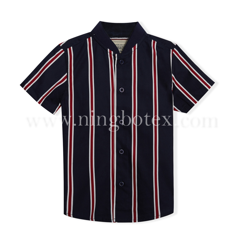 Boys S/S Print Stripe Rib Collar Shirt