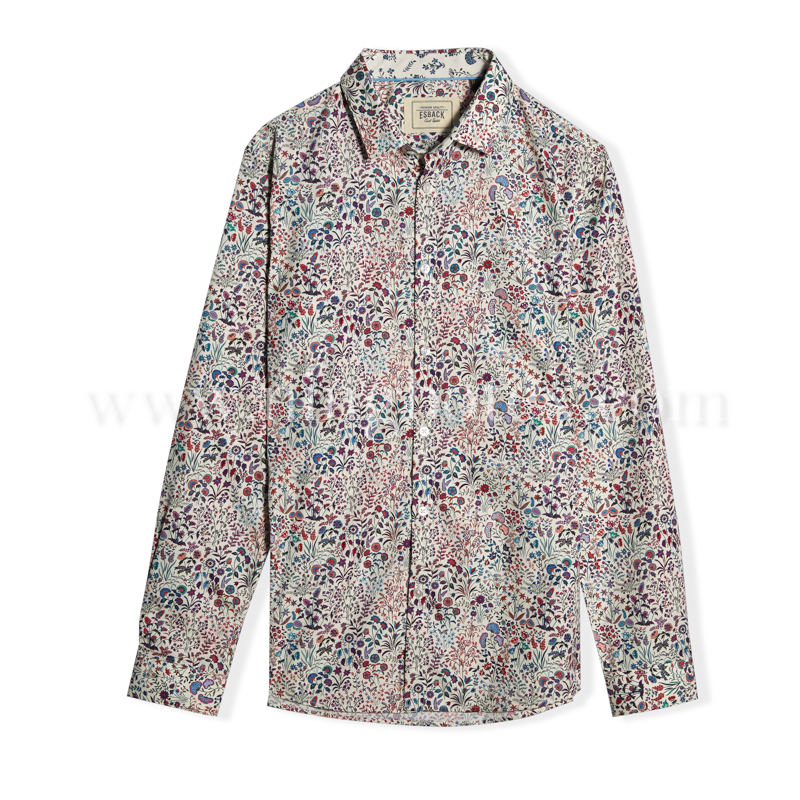 Mens LS Shirt Cotton Poplin All Over Florals Print