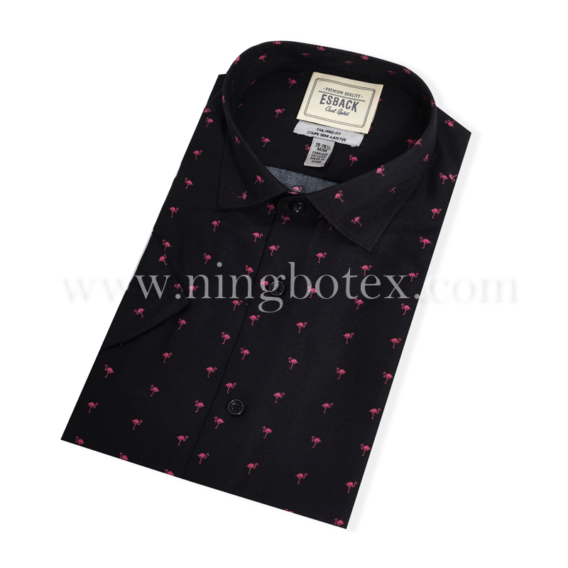 Mens SS Shirt Cotton Print Rosy Flamingo TW066