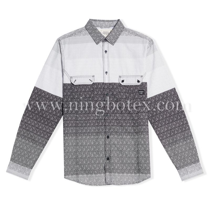 Mens LS Shirt Cotton Engineering Print TW077