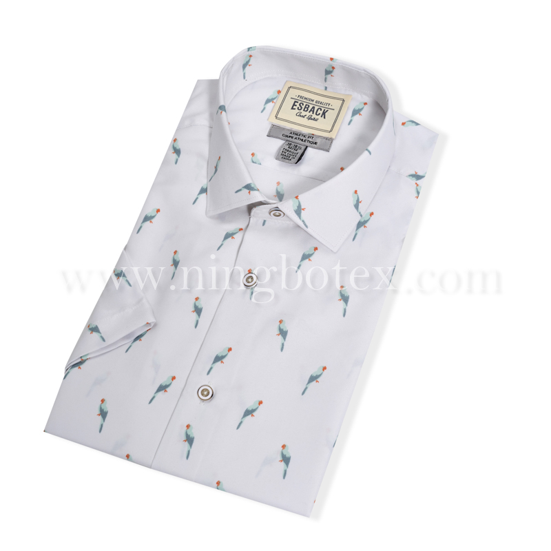 Mens SS Shirt Cotton Print Aqua Parrot TW064